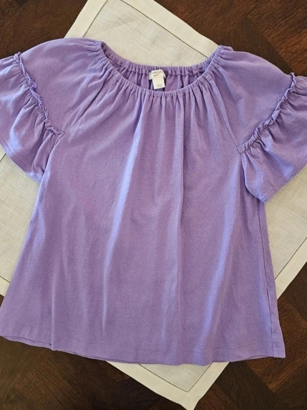 J Crew Girls' Lilac Purple Short-Sleeve /Ruffle Sleeve Peasant Top M 8/9